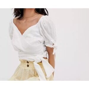 Moon River Women's Wrap Front Blouse‎ in White Size Small